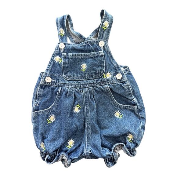 Vintage 90’s Floral Denim Overall Romper - Picture 1 of 4